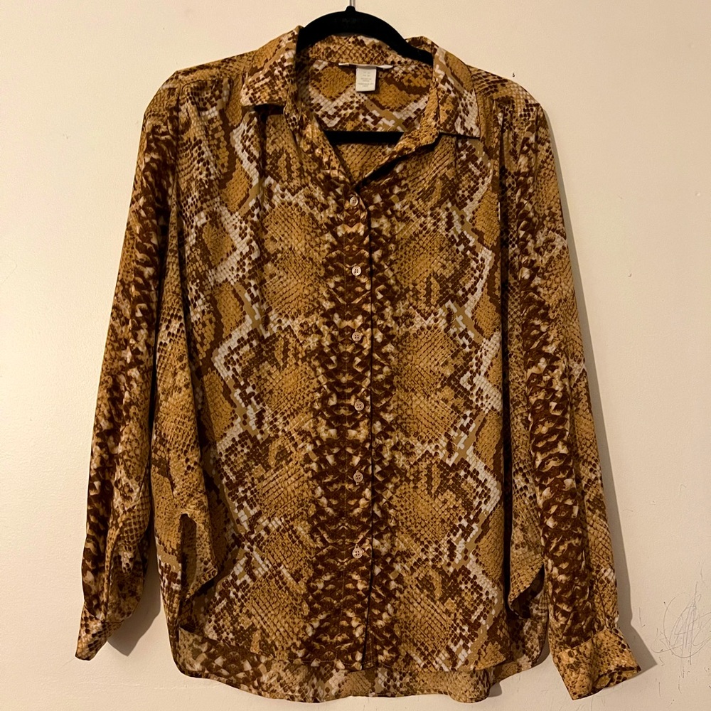 Snake print button down top